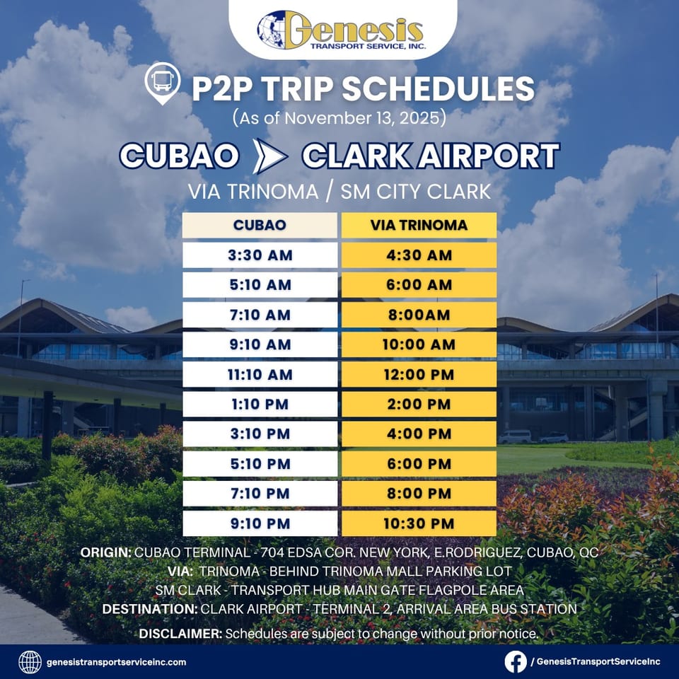 cubao to clark p2p schedule